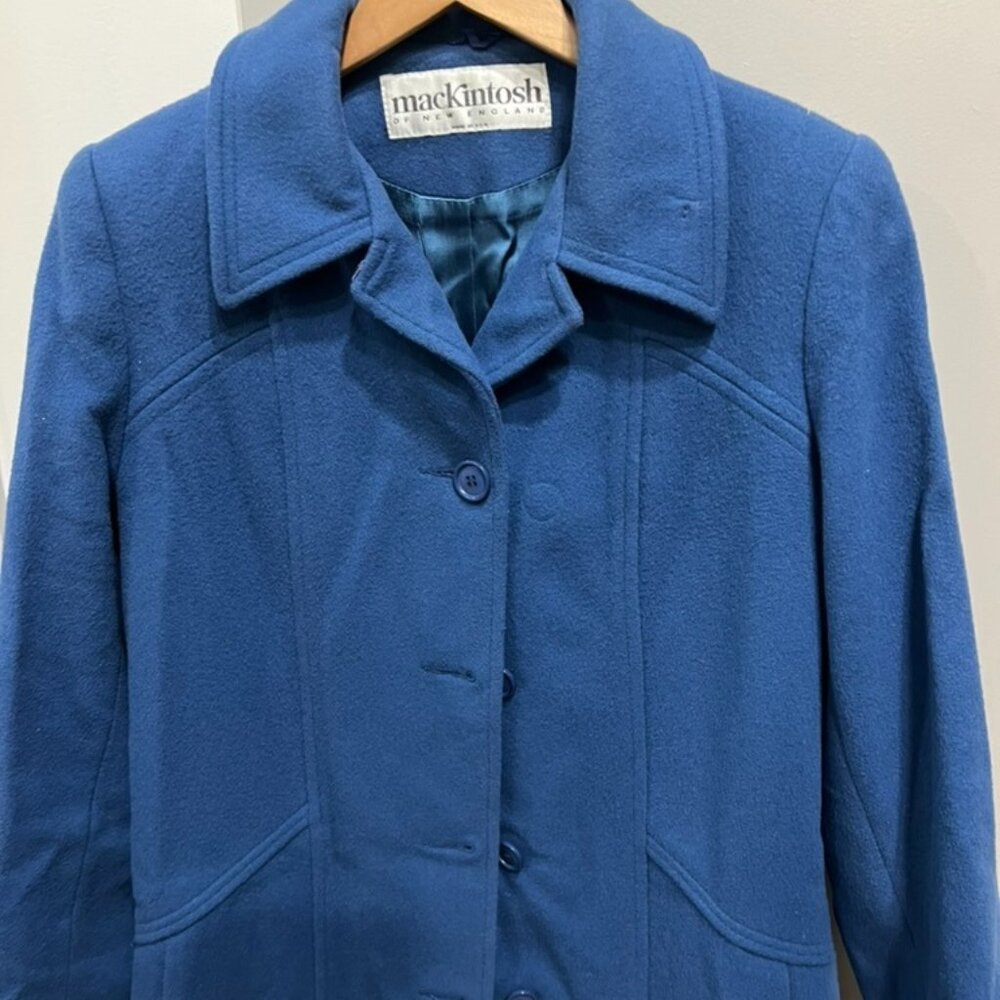 Vintage Mackintosh New England Women Size M Blue Button Up 100%Wool long jacket